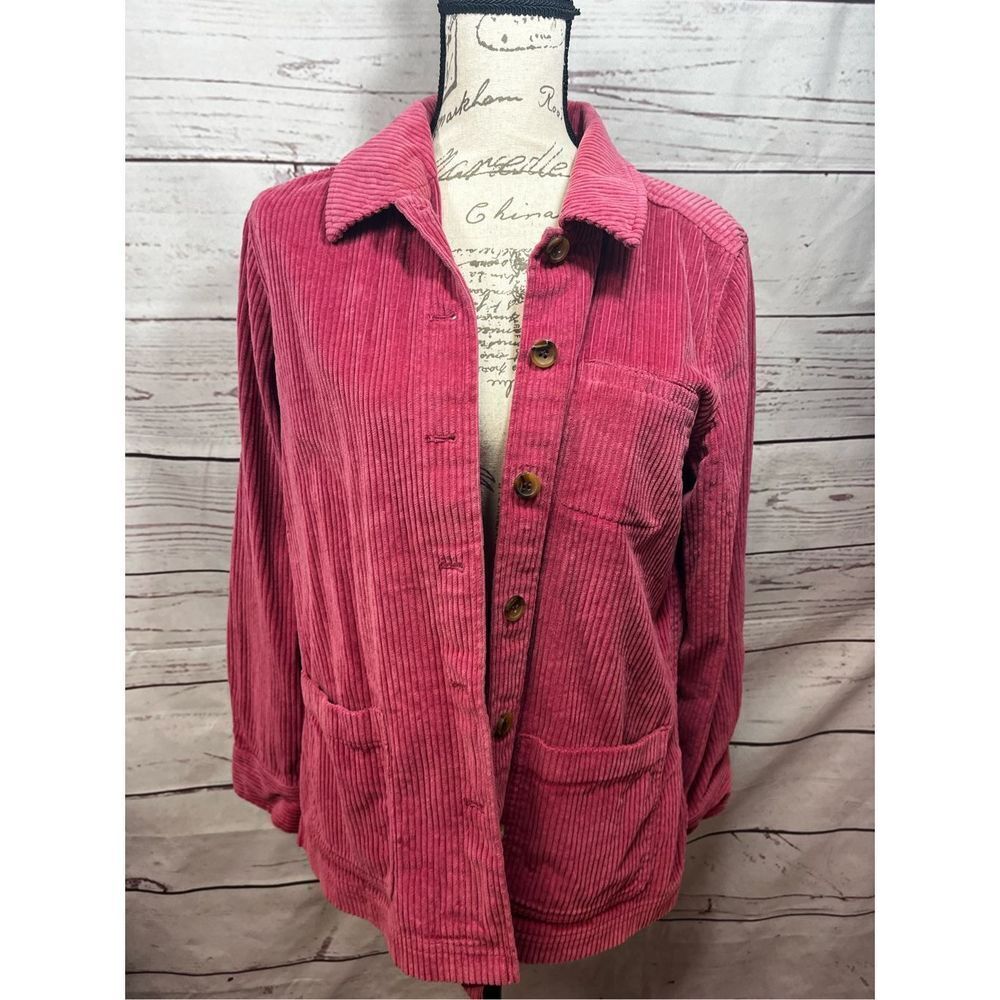 Appleseed's Petites Corduroy Button‎ Down Shirt Jacket Pink Medium PM